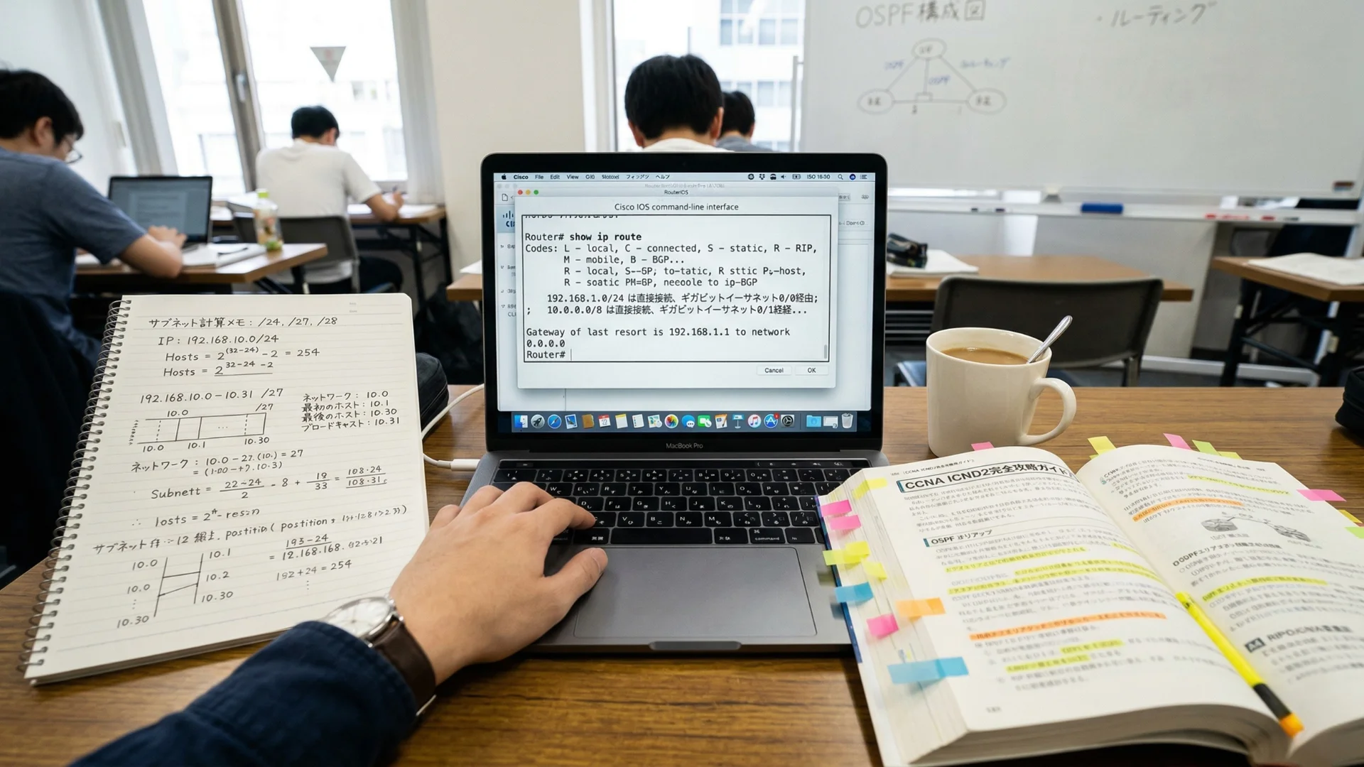 研修デスクの手元俯瞰